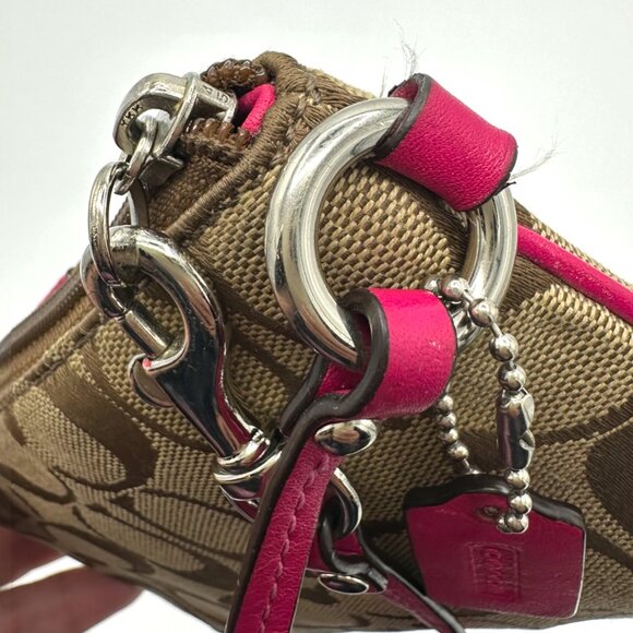 EUC Coach Canvas and Leather Signature Wristlet with Hangtag - Tan/Pink - Picture 12 of 13